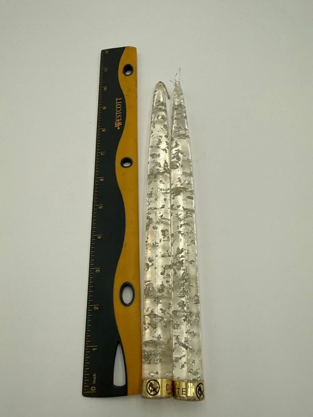 Vintage Clear Gold Silver Flakes Lucite Acrylic Candle Stick 10" Made USA MCM - Picture 4 of 4